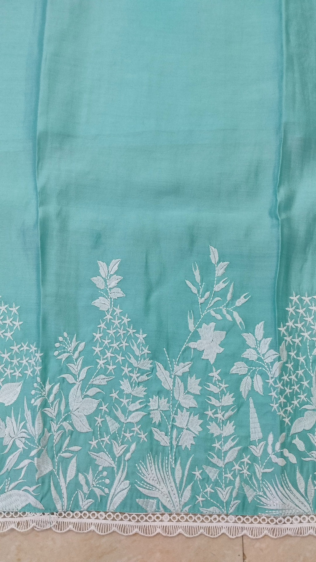 Sky blue coloured silk blend straight cut suit set