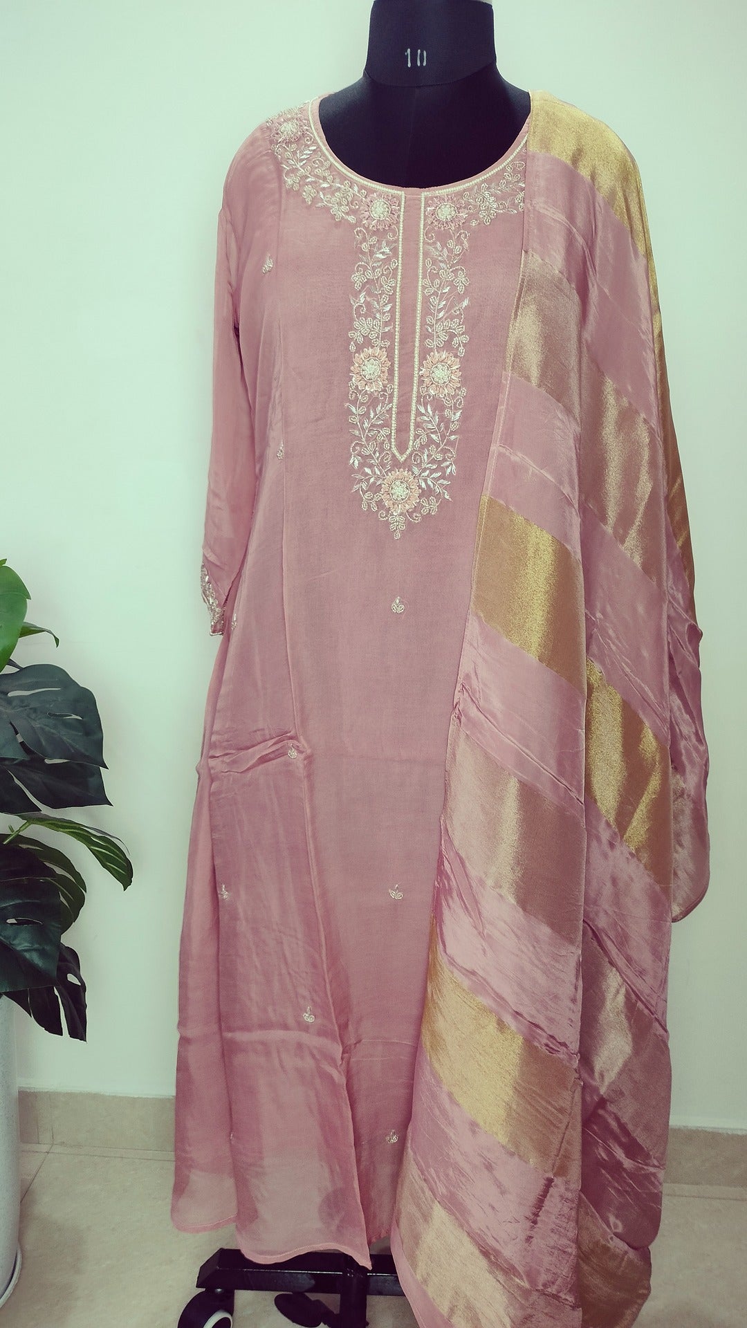 Dusty Pink soft Organza A- line 3-piece suit set