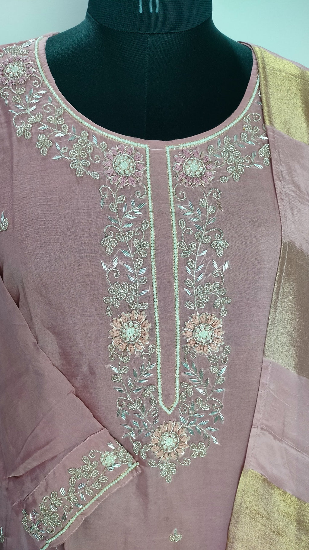 Dusty Pink soft Organza A- line 3-piece suit set