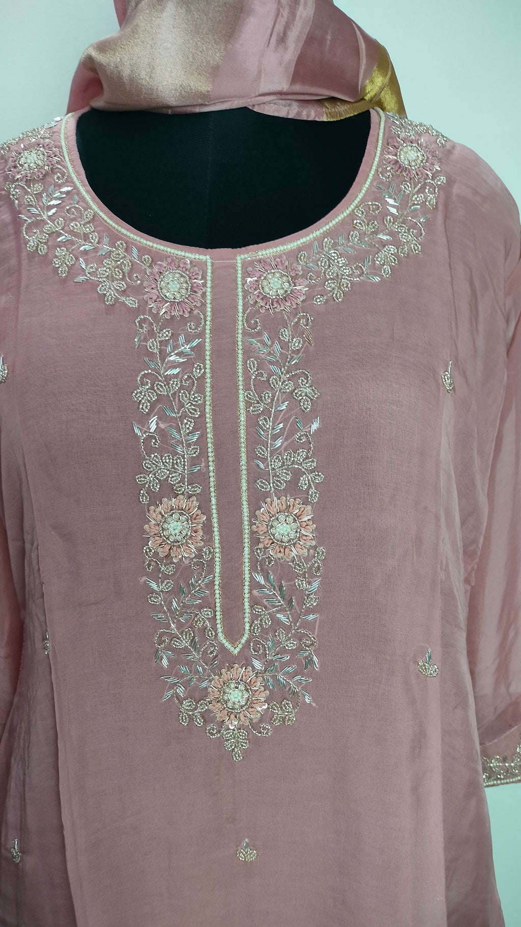 Dusty Pink soft Organza A- line 3-piece suit set