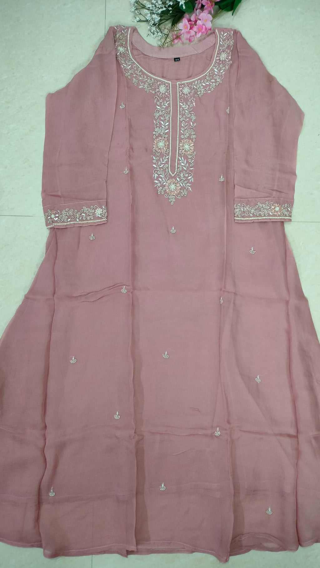 Dusty Pink soft Organza A- line 3-piece suit set