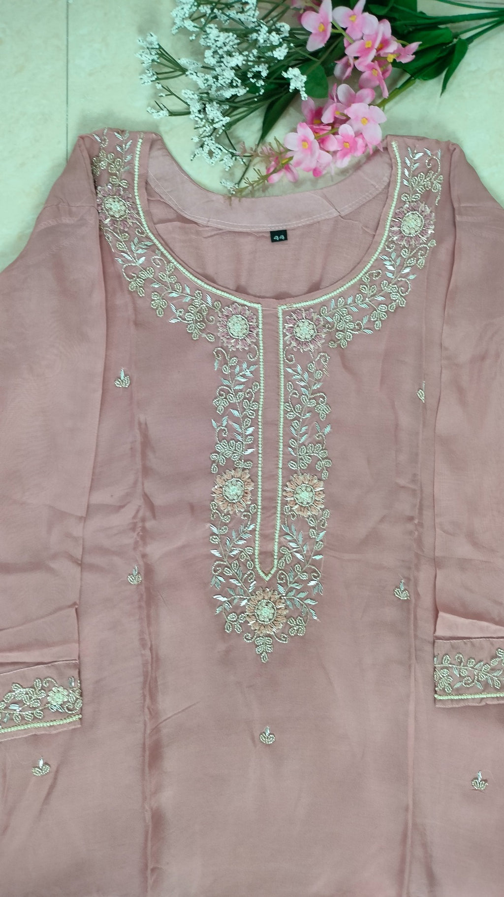 Dusty Pink soft Organza A- line 3-piece suit set