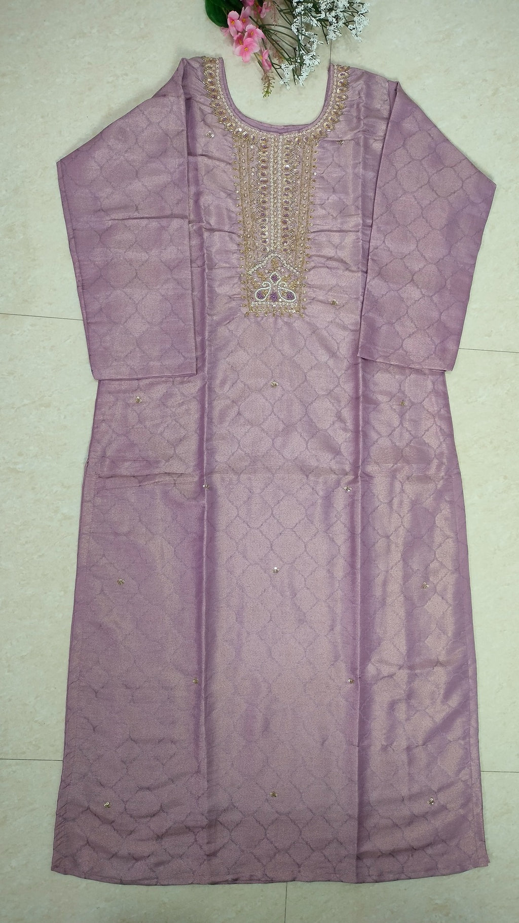 Onion pink/Mauve jaquard tissue straight fit 3-piece suit set