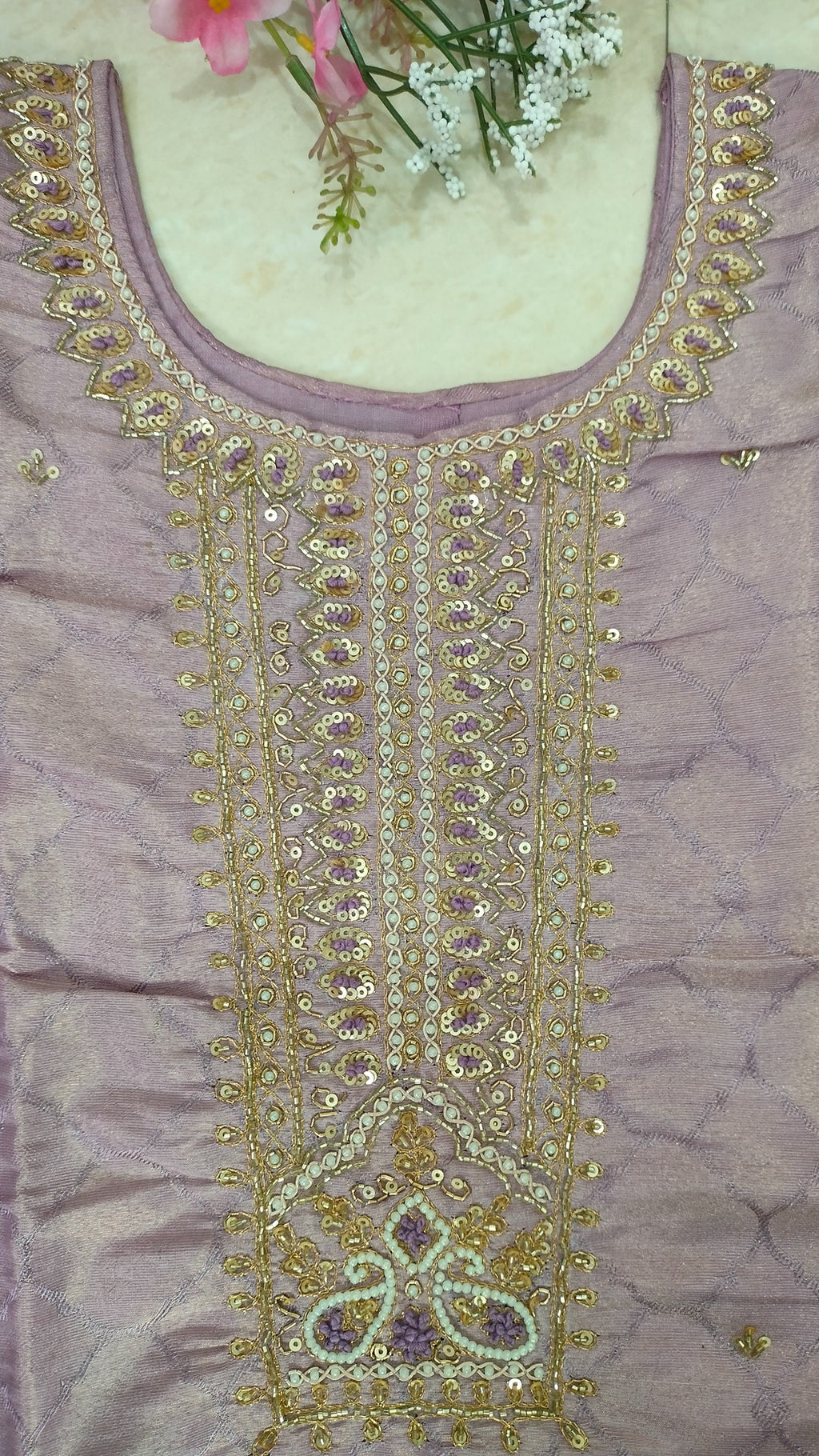 Onion pink/Mauve jaquard tissue straight fit 3-piece suit set