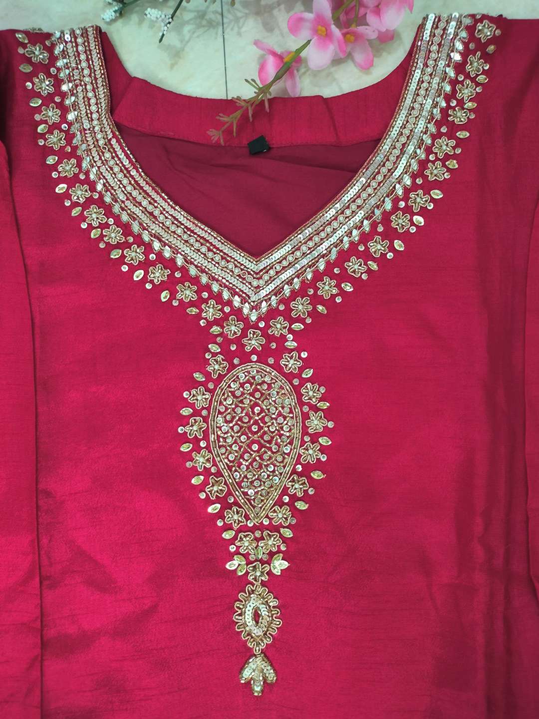 Dark pink colour dola silk straight fit 3-piece suit set