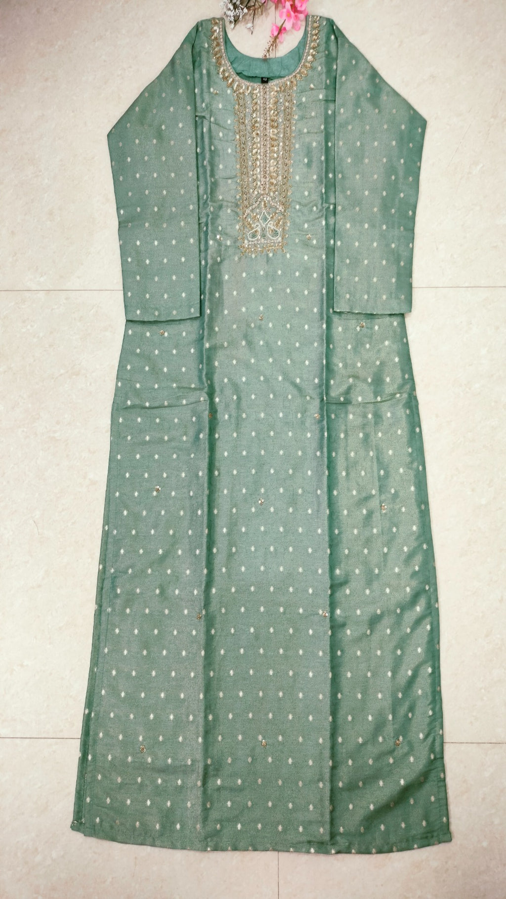 Sea green jaquard tissue straight fit 3-piece suit set