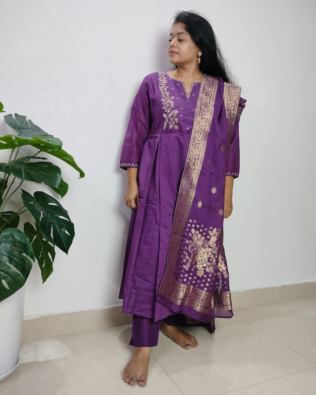 Chanderi 3 piece suit set.