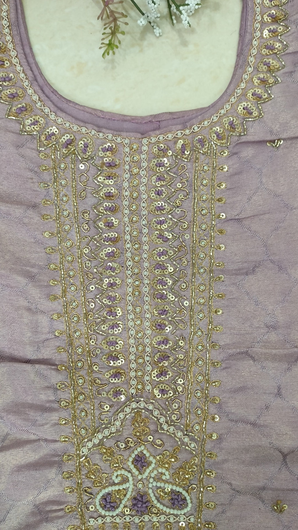 Onion pink/Mauve jaquard tissue straight fit 3-piece suit set