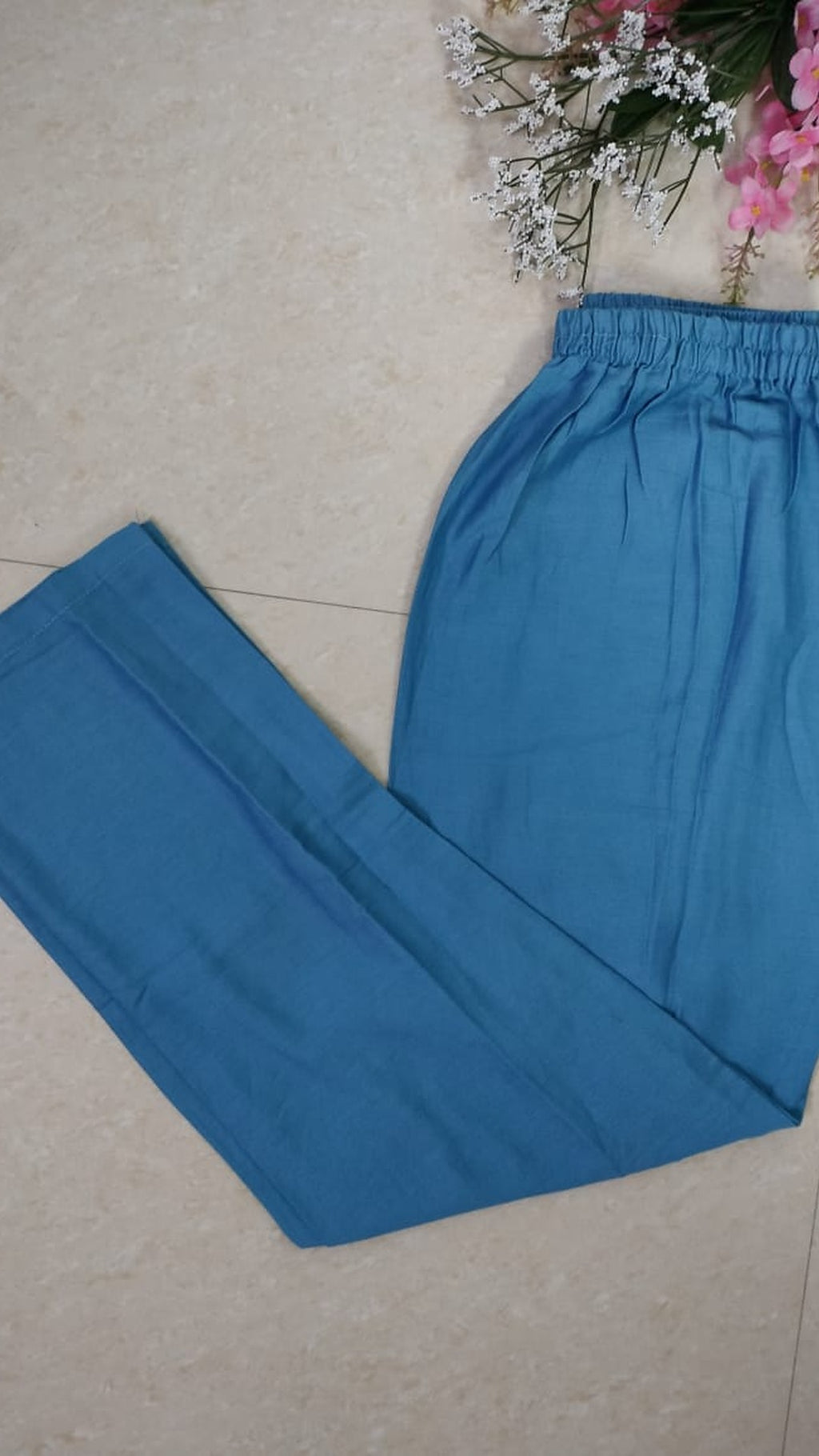 Mulchanderi sky blue color 3 piece A-line kurthi set