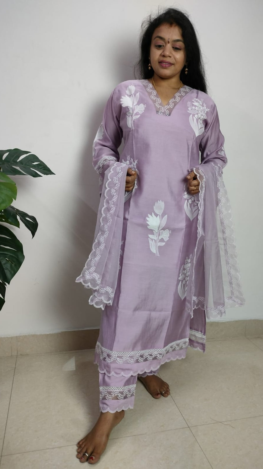 Soft lavender silk blend straight cut suit set