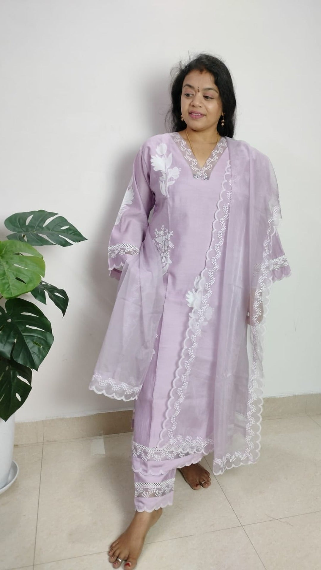 Soft lavender silk blend straight cut suit set
