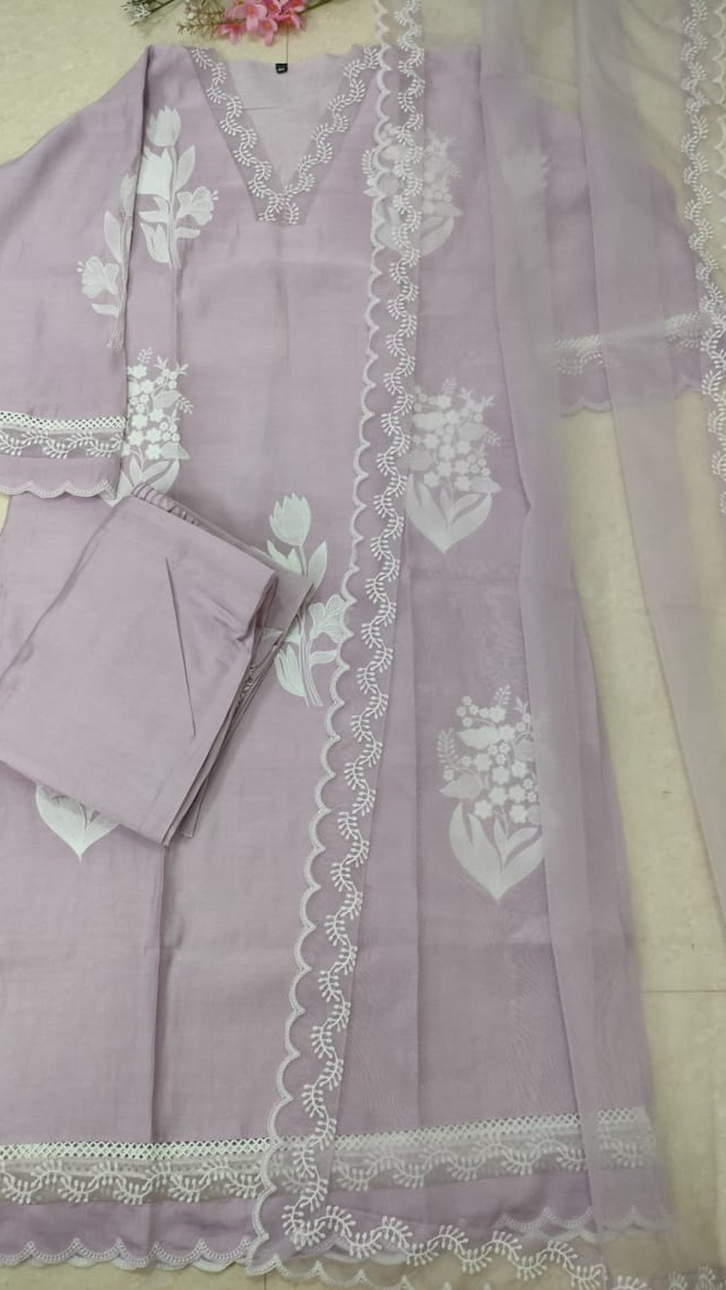 Soft lavender silk blend straight cut suit set