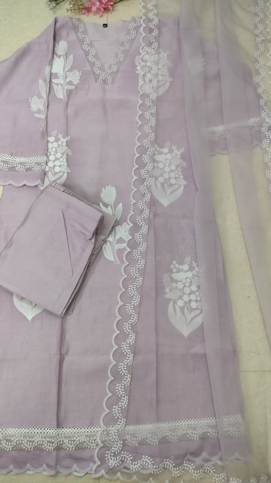 Soft lavender silk blend straight cut suit set
