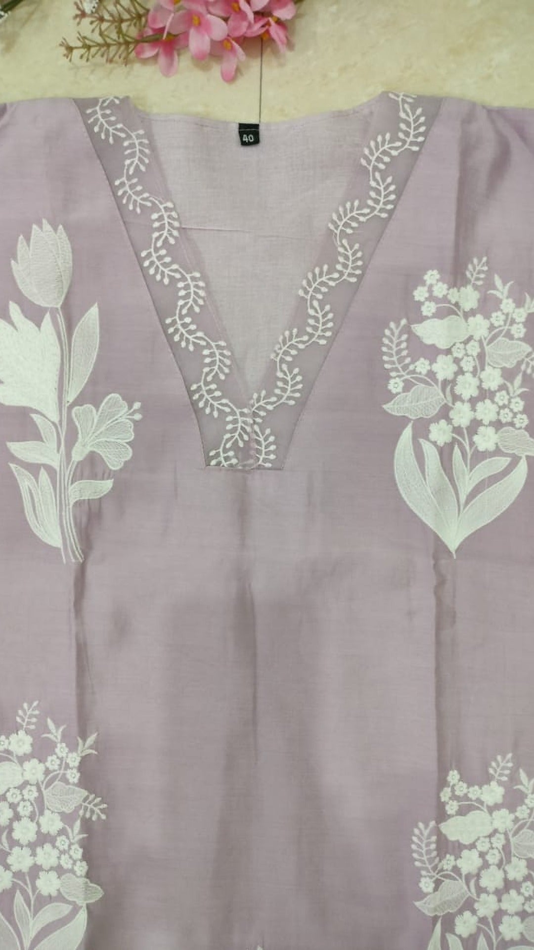 Soft lavender silk blend straight cut suit set