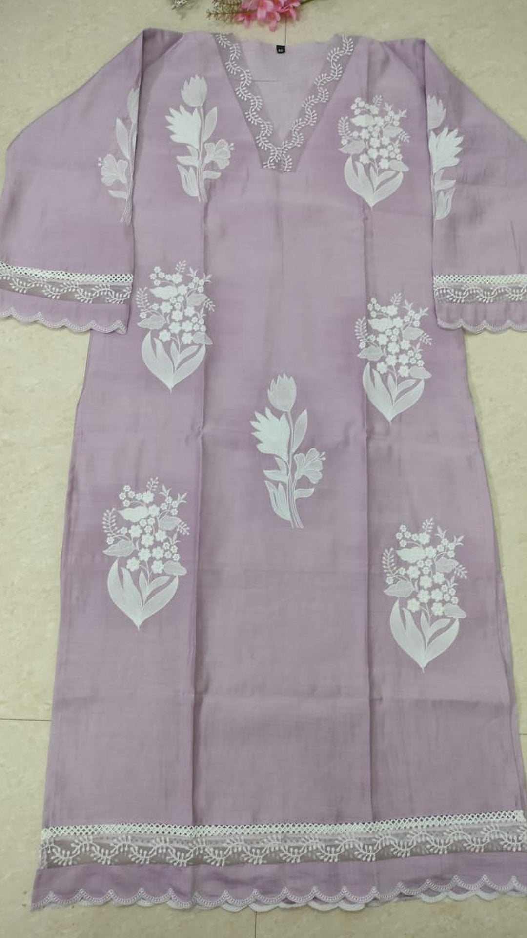 Soft lavender silk blend straight cut suit set