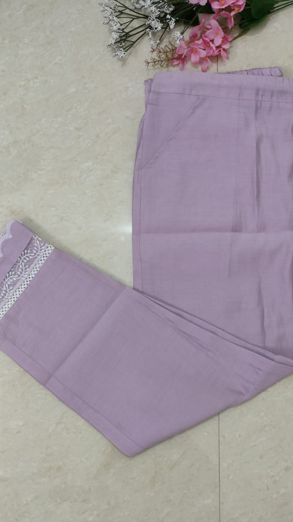 Soft lavender silk blend straight cut suit set