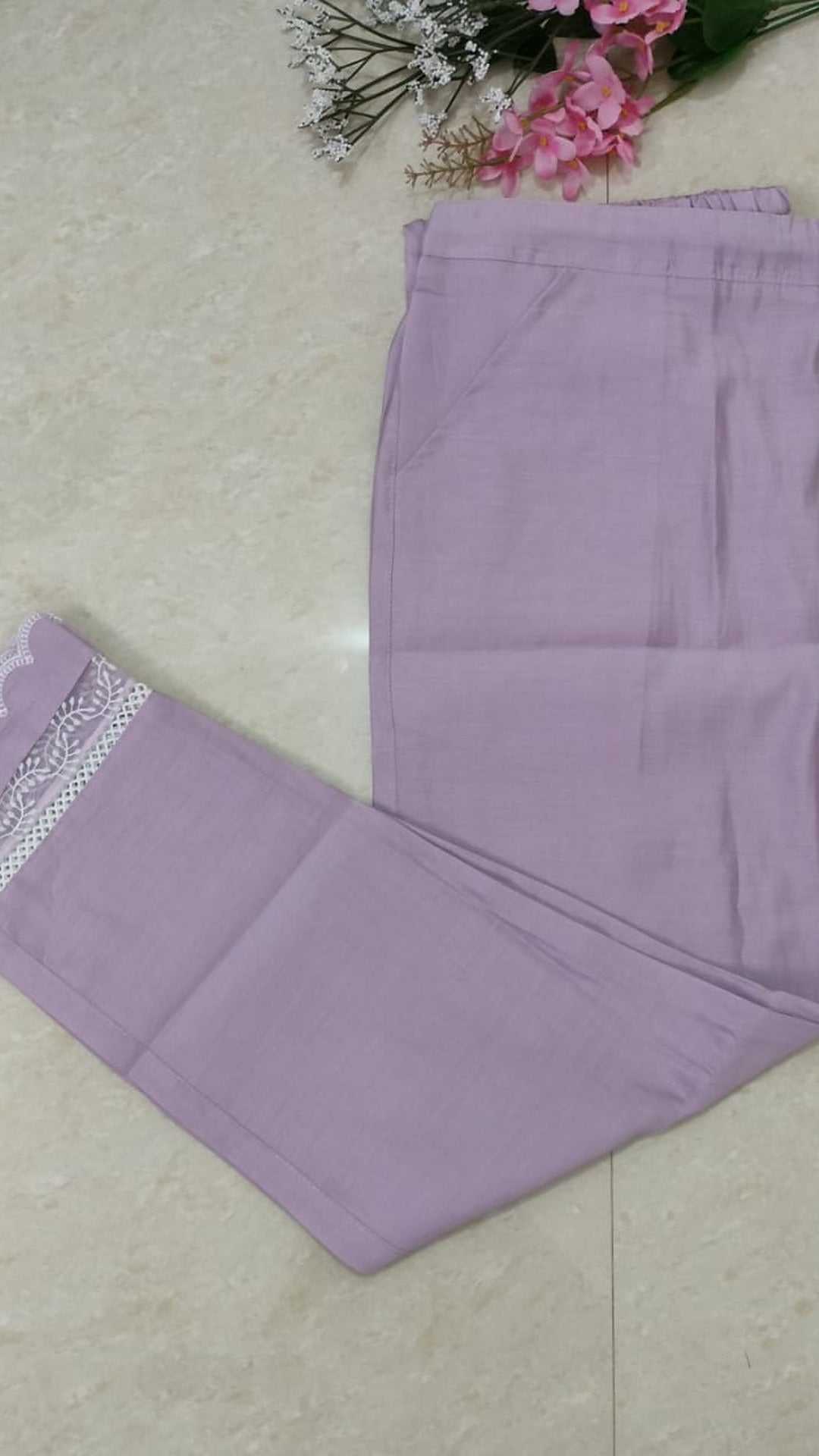 Soft lavender silk blend straight cut suit set