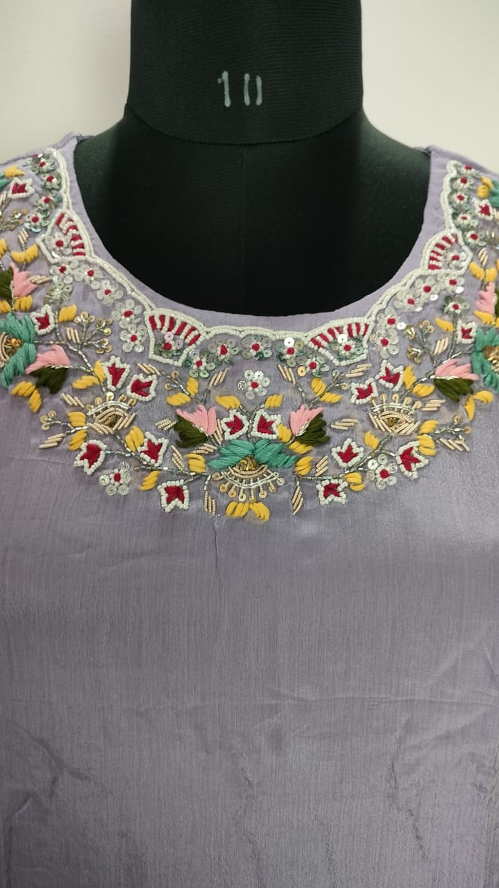 Light lavender colour pure Chinon 3 piece straight-fit kurthi set