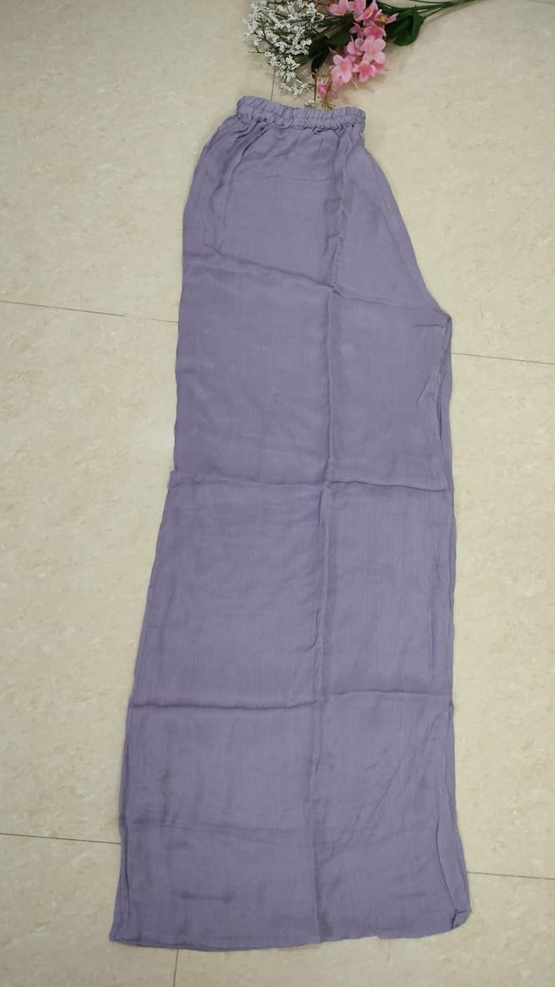 Light lavender colour pure Chinon 3 piece straight-fit kurthi set
